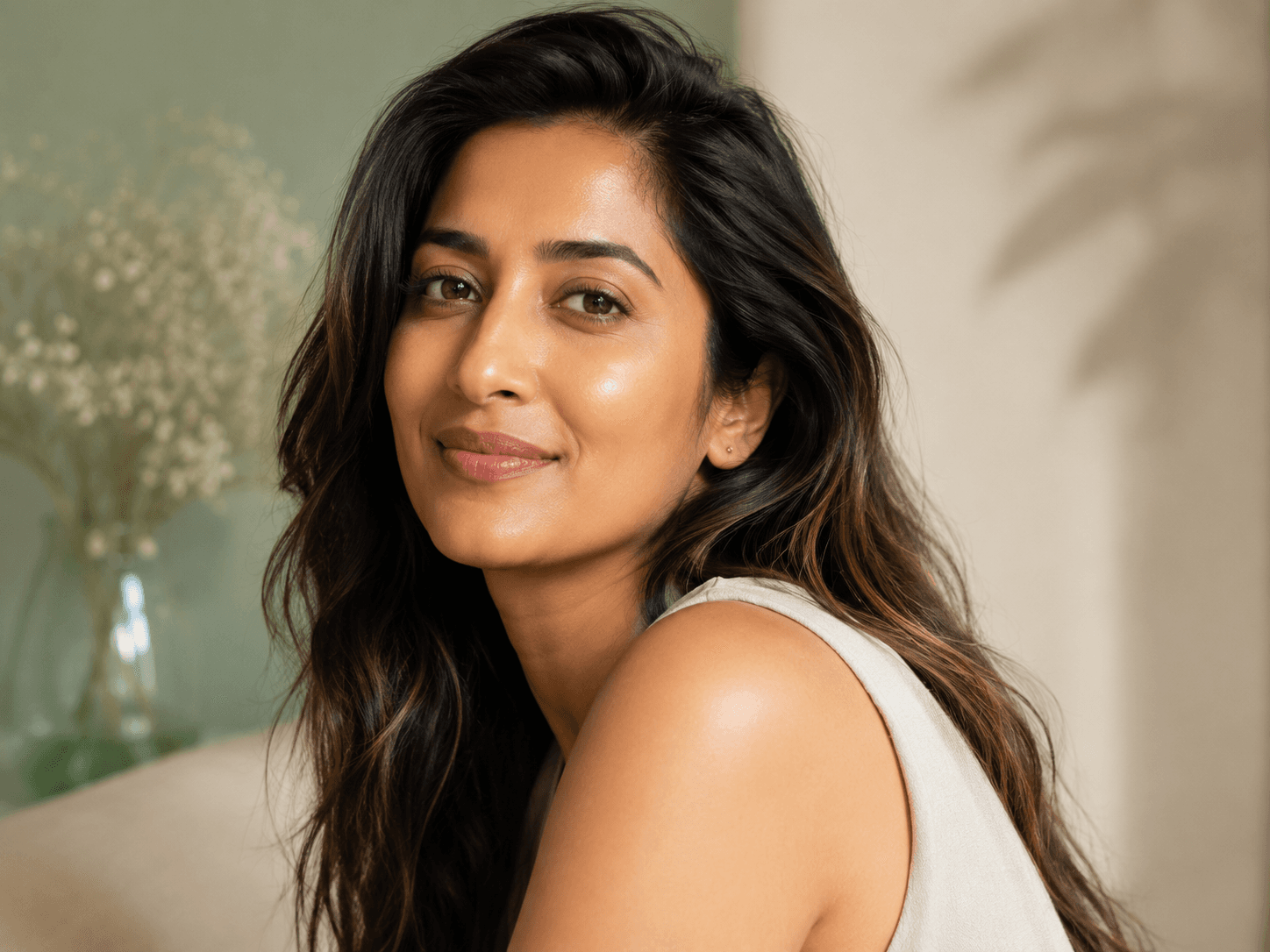 Woman with luminous glowing skin
