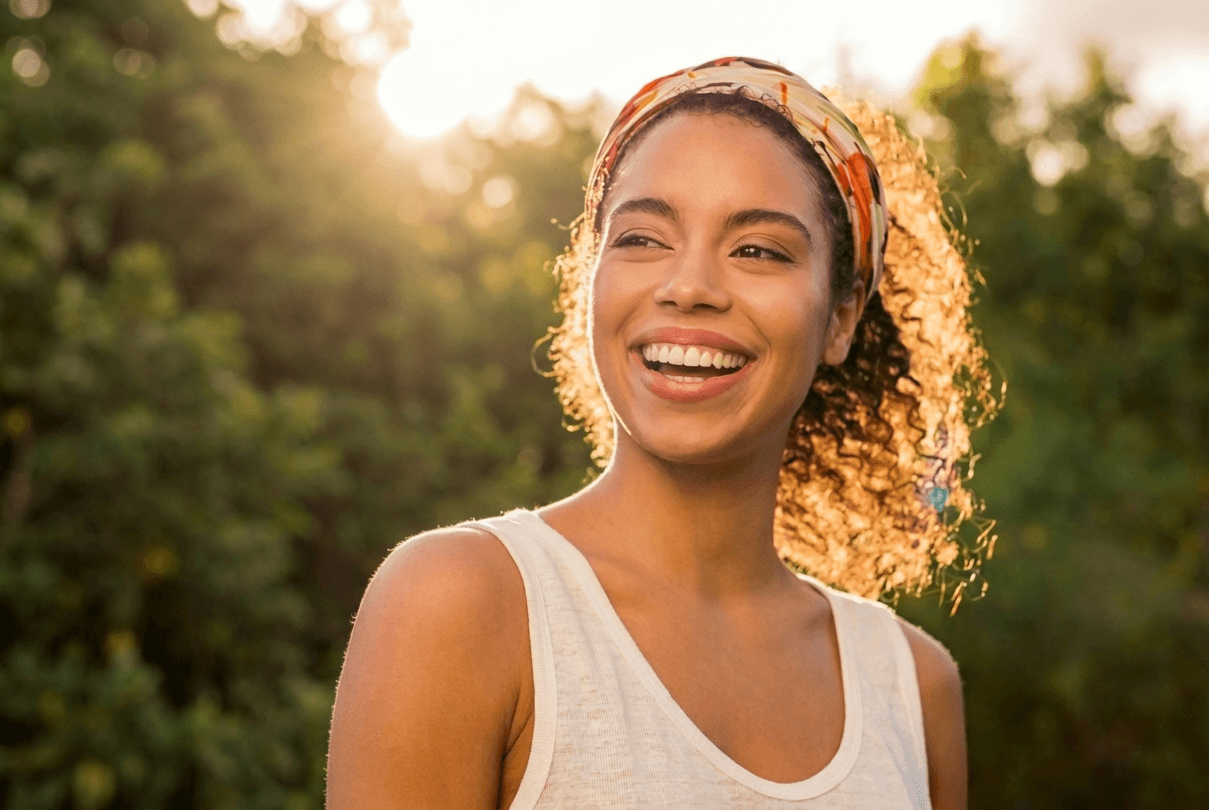 Woman energized in morning light